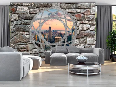 Produktbild von Vlies Fototapete 350x256 cm Tapeten Wandtapete XXL FENSTER WAND MAUER STEINE FENSTERROSE STADT NEW YORK f-A-0209-a-d