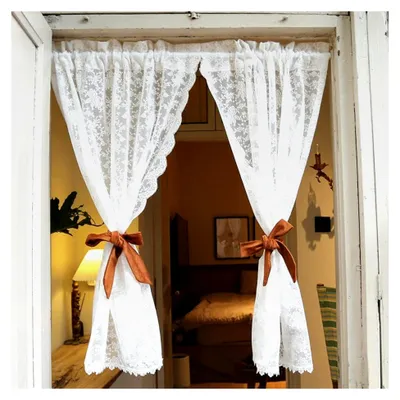 Produktbild von Scheibengardinen Lang Weiß im Landhausstil, Bistro Gardine mit Stangendurchzug, halbtransparent, hochwertige Stickerei, BxH 65x100 cm, 2 Stück