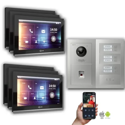 Produktbild von Goliath IP Video Türsprechanlage 6-Fam. Fingerprint Anzeige : 10 Zoll Schwarz : Aufputz Dose Monitor Farbe: 10 Zoll Schwarz Montage: Aufputz Dose