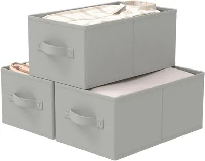 Produktbild von Aufbewahrungsboxen 3er Set, 47x28x20 cm, Vliesstoff, 2 Griffe, grau, für Schrank