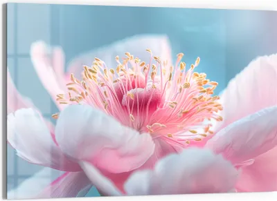 Produktbild von DEQORI Glasbild Echtglas 90x60 cm 'Pfingstrosenpoesie' Wandbild Bild modern Deko