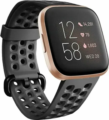 Produktbild von Strap-it Fitbit Versa / Versa 2 Armband Silikon mit Löchern (Schwarz) - Große: M/L