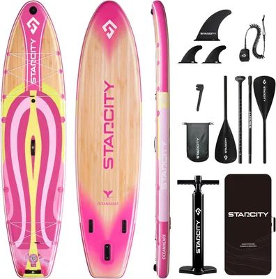 Immagine prodotto di Tavola da SUP COIL - Set SUP gonfiabile – Set completo da Stand Up Paddle - con pagaia - con pompa - custodia impermeabile per cellulare - stabile - 351 cm - 195 kg - rosa