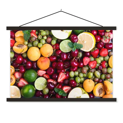 Produktbild von MuchoWow® Textilposter Obst - Farben - Sommer 90x60 cm mit schwarzem Rahmen - Aufhängungssatz