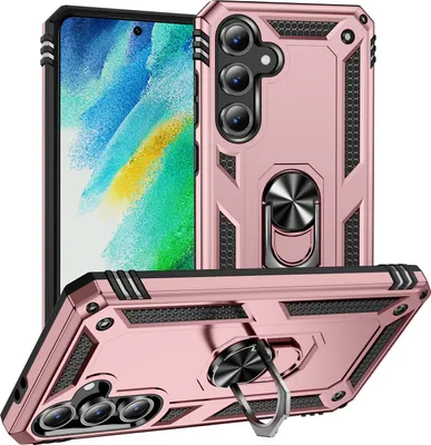 Produktbild von Schutzhülle für Samsung Galaxy S24 FE Dual Layer Robust Militäre Fallschutz Hülle mit Ringhalterung Ständer Roségold