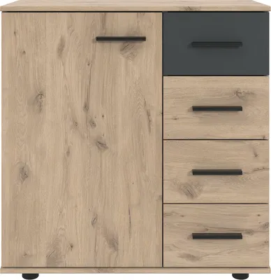 Produktbild von Kommode 81 cm, 4 Schubladen BRADFORD-43 Eiche mit graphit