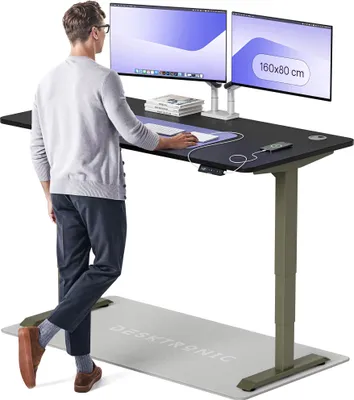 Produktbild von Desktronic HomePro Elektrisch höhenverstellbarer Schreibtisch 160x80cm Grün/Schwarz mit Memory-Funktion, Anti-Kollisions Technologie, USB-A und USB-C-Ladeanschlüssen