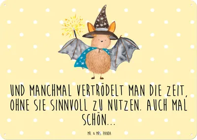 Produktbild von Mr. & Mrs. Panda Schild Fledermaus Zauberer DIN A3 - Gelb Pastell - Geschenk, tafel, Reinsteigern, Magier, Wandbild, Frauen, wandtafel, Fledermäuse, Lustige Sprüche