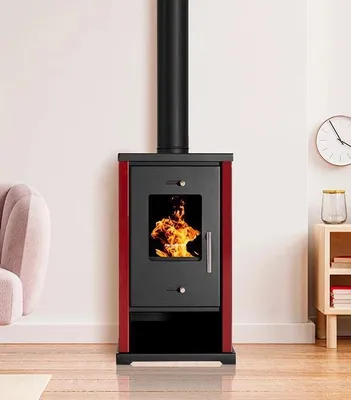 Immagine prodotto di EKO Mini stufa a legna 6,3 kW Bordeaux acciaio Ecodesign A+ 82% di efficienza