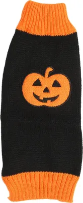 Obrázek produktu pro Pet Halloween svetr, teplý, elastický, vysoký límec, roztomilý dýňový svetr, oblečení pro psa, kočku, podzim a zima, M