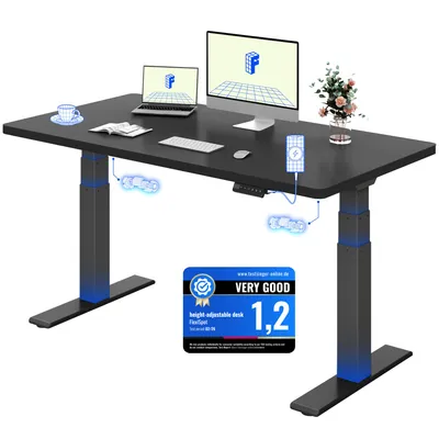 Immagine prodotto di FLEXISPOT ValtreX E200 Scrivania regolabile in altezza 140x80 cm, portata 200 kg, piano da 25 mm in un unico pezzo, 2 motori, porta USB, nero
