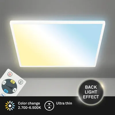Zdjęcie produktu dla Lampa sufitowa LED Briloner Tava płaska, ściemnialna, zdalne sterowanie, światło pośrednie, płaska, biała, 56 x 56 x 3 cm