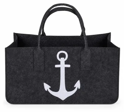 Produktbild von Filztasche für Kaminholz anthrazit mit weißem Anker ca. 50 x 25 cm