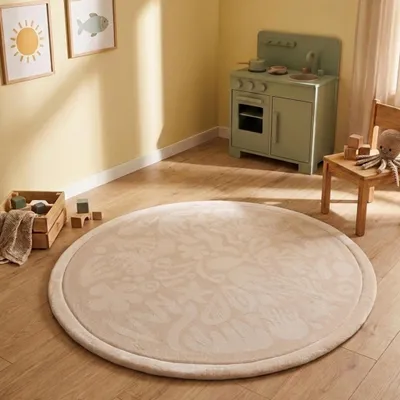 Produktbild von Litlle Olly - Waschbare Spielmatte Rund - Flo Beige - Ø 180cm - Kinderzimmer, Babyzimmer