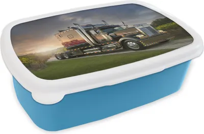 Produktbild von KitchenYeah® Lunchbox Brotzeit Brotdose 17x11 cm Lkw-Fahrten bei Sonnenuntergang Kinder Brotzeitdose - Lunch - Kunststoff  - Brotbüchse - Sandwichbox - Lunchbox für Kinder