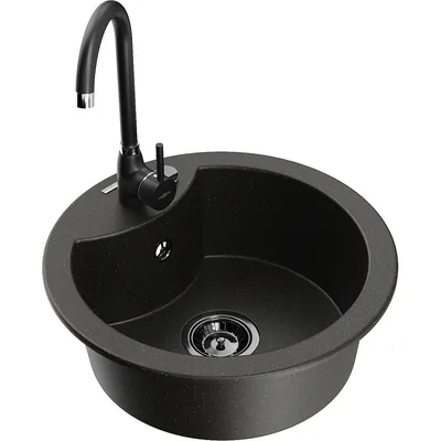 Obrázek produktu pro Mexen Diego 1-miskový granitový dřez s kuchyňskou baterií Telma, Černá/Zlatá - 6512-75-670200-70-B