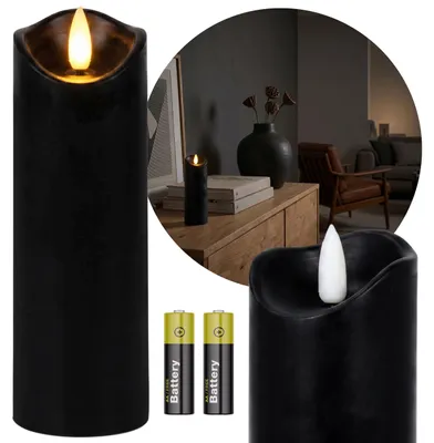 Produktbild von Schwarze LED-Kerze mit Flammeneffekt, batteriebetriebener Einsatz für Grablichter, 17,5 cm