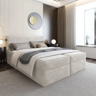 Produktbild von Bett Boxspringbett SENO ohne Topper mit Bettkästen - Doppelbett, Stauraum, Schlafzimmer, Polsterbett, Bettgestell (140x200, Beige - Tilia 03)