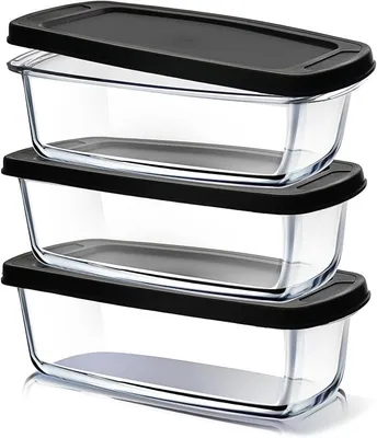 Imagen del producto de Moldes de vidrio para pan casero, de 1,9 litros de capacidad, rectangulares, con tapa, recipientes para alimentos, aptos para microondas y congelador. Incluye 3 moldes de vidrio, 3 tapas herméticas y son libres de BPA