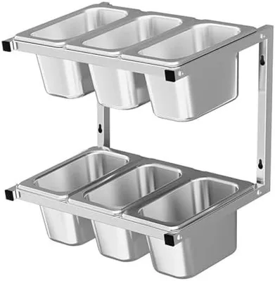 Imagen del producto de Juego de estanterías de especias de acero inoxidable para montaje en pared, ideal para cocinas comerciales, estaciones de aderezos, dispensadores de alimentos para especias, ingredientes y salsas, y organizadores para buffets