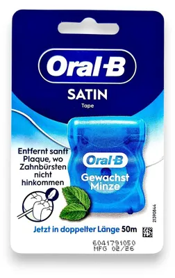 Zdjęcie produktu dla Nitka dentystyczna Oral-B SatinTape woskowana o smaku miętowym, 50 m