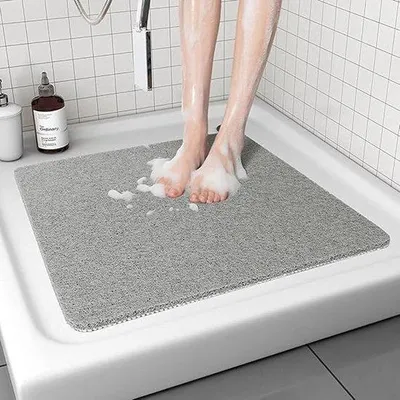 Produktbild von Famanu Duschmatte Antislip 80 x 80 cm - Graue Loofah-Badmatte für Innendusche
