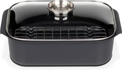 Produktbild von Famanu Bratpfanne mit Aromaglasdeckel und Grillinset - Gusseisen schwarz - Rechteckig - 40 x 26 x 11 cm