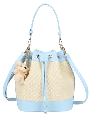 Produktbild von Gallantry, Damen Beuteltasche zweifarbig Flechtoptik Kordel Bär Anhänger, Hellblau