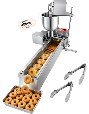 Image de VEVOR machine à beignets automatique commerciale, équipement de fabrication à une rangée en acier inoxydable (90 pcs/h) friteuse électrique à beignets