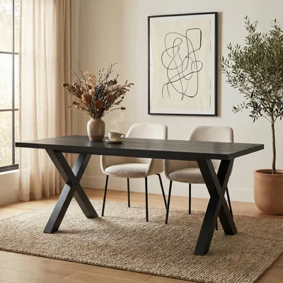 Produktbild von Esstisch OSIMO 160 x 80 cm, Schwarz - Moderner Esszimmertisch mit robuster MDF-Tischplatte, stabiles Metallgestell, Küchentisch im minimalistischen Design, Platz für 4-6 Personen, ideal für Essbereich
