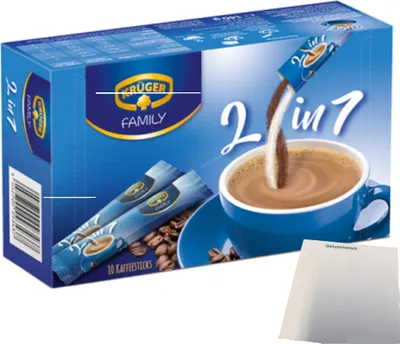 Produktbild von Krüger Family Kaffee-Sticks 2in1 (140g Packung) + usy Block