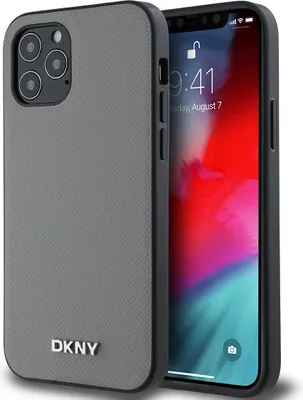 Produktbild von Dkny PolyurethanLeather Metal Logo Magsafe Iphone 12/12 Pro Handyhülle Grau  Grau One Size