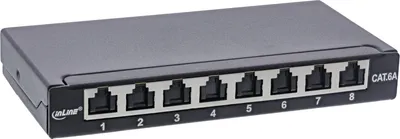 Image de InLine® Panneau de brassage Cat.6A 0,5U 8x, table/mur/rail à chapeau noir Protection anti-poussière