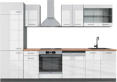 Produktbild von Küchenzeile Vicco R-Line Weiß Hochglanz/Anthrazit 300 cm , AP Eiche, Model 43045