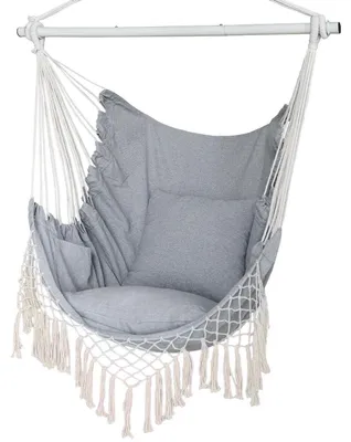 Immagine prodotto di Sedia a dondolo sospesa, dimensioni 110 x 150 cm, colore grigio, con tasca laterale e cuscino, capacità di carico fino a 150 kg