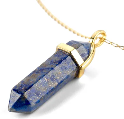 Produktbild von LAVISA Obelisk Edelsteinkette Gold, Anhänger, echte Kristall kette, Halskette, Rosenquarz, Amethyst, Naturstein - 55 + 5 cm (Lapislazuli)