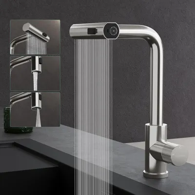 Produktbild von Mai & Mai Wasserhahn Küche Küchenarmatur mit Brause Ausziehbar, Küchenwasserhahn 360°Schwenkbar 3 Sprühfunktionen, Mischbatterie Silber Turnix-02
