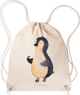 Produktbild von Mr. & Mrs. Panda gym tasche Pinguin Marienkäfer - Transparent - Geschenk, wander rucksack, Stoffbeutel, Kleine Wunder, Jutebeutel, Lebensfreude, Pinguine, Aufmerksam