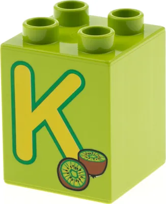 Produktbild von 1x Lego Duplo Motiv Bau Stein 2x2x2 lime hell grün bedruckt Buchstabe K 31110pb053