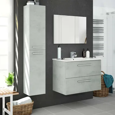 Produktbild von Badezimmersäule Dabado, Säulenschrank für Badezimmer mit 2 Türen, Hängeschrank mit 2 Einlegeböden, 30x25h150 cm, Betongrau