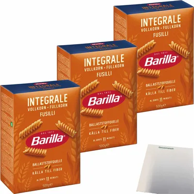 Produktbild von Barilla Integrali Fusilli Vollkorn Nudeln 3er Pack (3x500g Packung) + usy Block