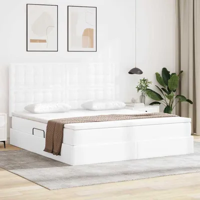 Image de Maison Exclusive - Lit avec rangement et éclairage LED blanc pur 160 x 200 cm Simili cuir