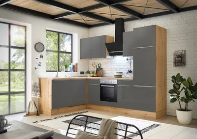 Produktbild von Küche Küchenzeile Winkelküche Marleen Premium 280 cm Grau Artisan Eiche Respekta