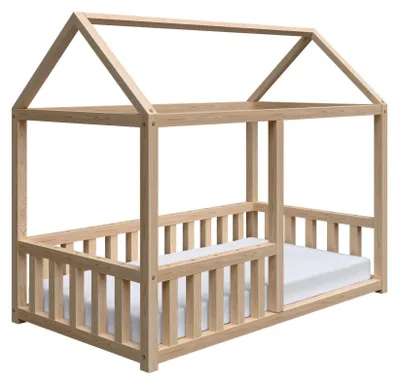 Produktbild von Masseno Kinderbett TAMI 80x160 cm mit Rausfallschutz, Einzelbett für Mädchen und Jungs,Kieferfarben