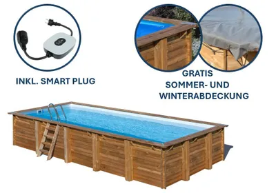 Produktbild von GRE Holzbecken rechteckig Modell Braga 815 x 420 x 146 cm, Komplettset + GRATIS Sommer- und Winterabdeckung