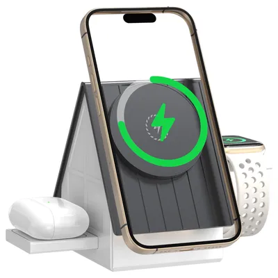 Produktbild von Wireless Charger, 3 in 1 Induktive Ladestation Schnellladegeraet 15W Magnetisches Kabelloses Ladegeraet fuer iPhone, Samsung, Huawei, Xiaomi, Apple Watch, AirPods,Weiss