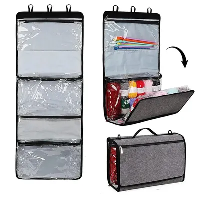 Produktbild von Hängend Garn Aufbewahrungs Organizer mit Abnehmbarem Schultergurt, Große Stricktasche