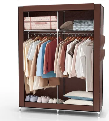 Produktbild von Intirilife Faltschrank 108x170x45 cm in KOKOS BRAUN - mit Reißverschluss Stoffschrank Kleiderschrank mit Kleiderstange, Fächern und Seitentasche - Camping Steckschrank Textil Garderobe