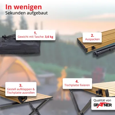 Produktbild von Grafner Campingtisch in Holzoptik inkl. Transporttasche 89x58x43cm
