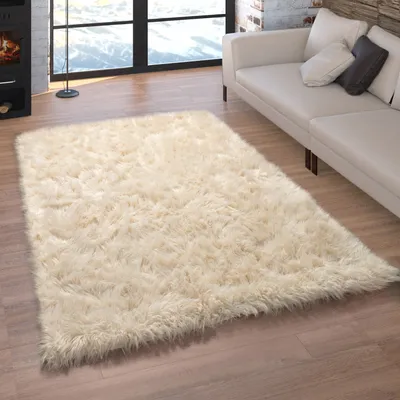Produktbild von Kunstfell Fellteppich Imitat Sitzkissen Herzform Rund Verschiedene Formen, Creme Grösse 120x170 cm